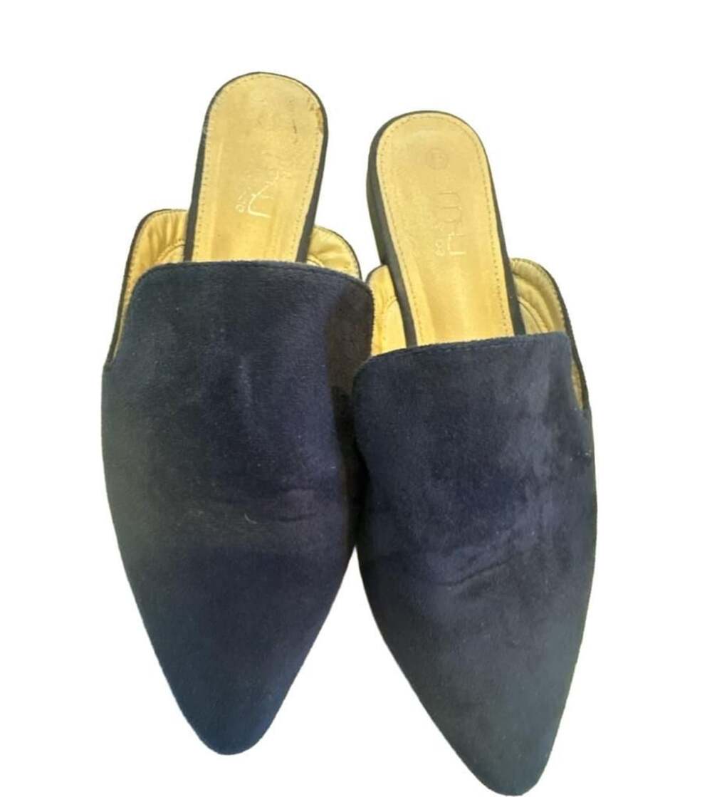 Mnu Shoe Blue Suede Pointed Toe Slip-On Mules Flats Size 8.5